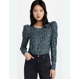 Nation LTD Romy Blue Floral Long Puff Sleeve Top